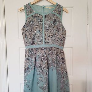 Pale Blue Chrysanthemum A-Line Dress